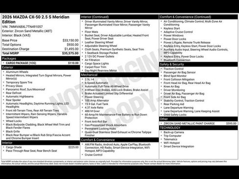 New 2026 MAZDA CX-50 Meridian Edition w/ Cargo Package AWD/4WD image 15