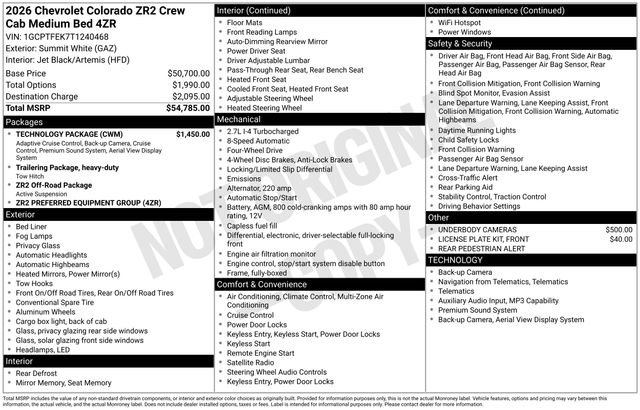 New 2026 Chevrolet Colorado ZR2 w/ Technology Package AWD/4WD image 4