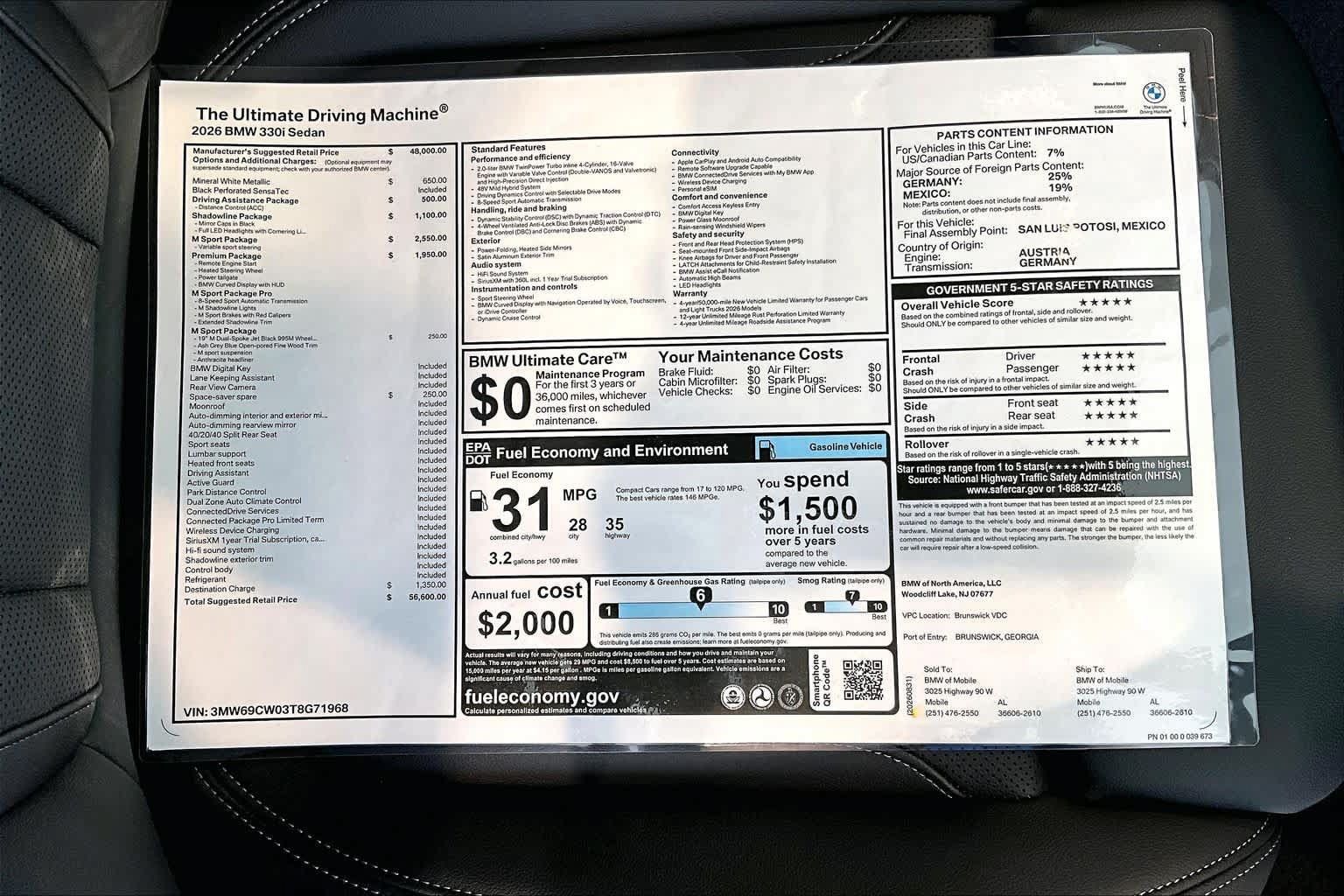 New 2026 BMW 330i Sedan w/ M Sport Package RWD image 20