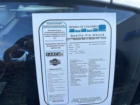 Used 2017 MAZDA MX-5 Miata RF Club w/ Brembo/BBS Package image 11