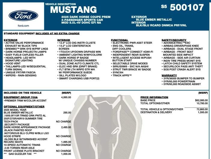 Used 2025 Ford Mustang Dark Horse RWD image 2