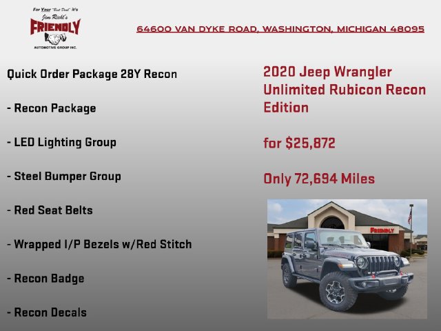 Used 2020 Jeep Wrangler Unlimited Rubicon w/ Quick Order Package 28Y Recon AWD/4WD image 5
