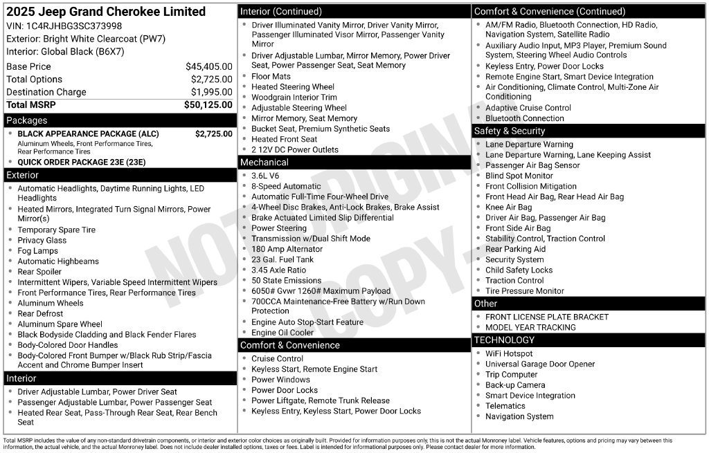 New 2025 Jeep Grand Cherokee Limited w/ Black Appearance Package AWD/4WD image 6