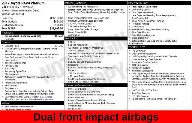 Used 2017 Toyota RAV4 Platinum w/ All Weather Liner Package AWD/4WD image 38