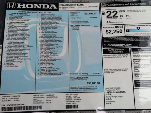 New 2026 Honda Odyssey Elite image 16