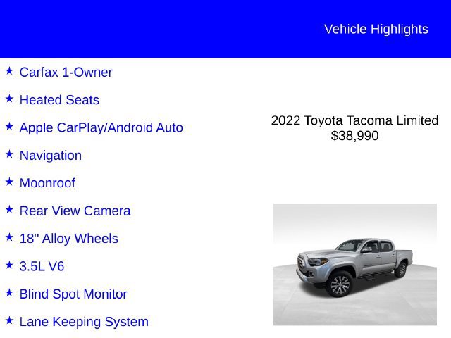 Used 2022 Toyota Tacoma Limited AWD/4WD image 2