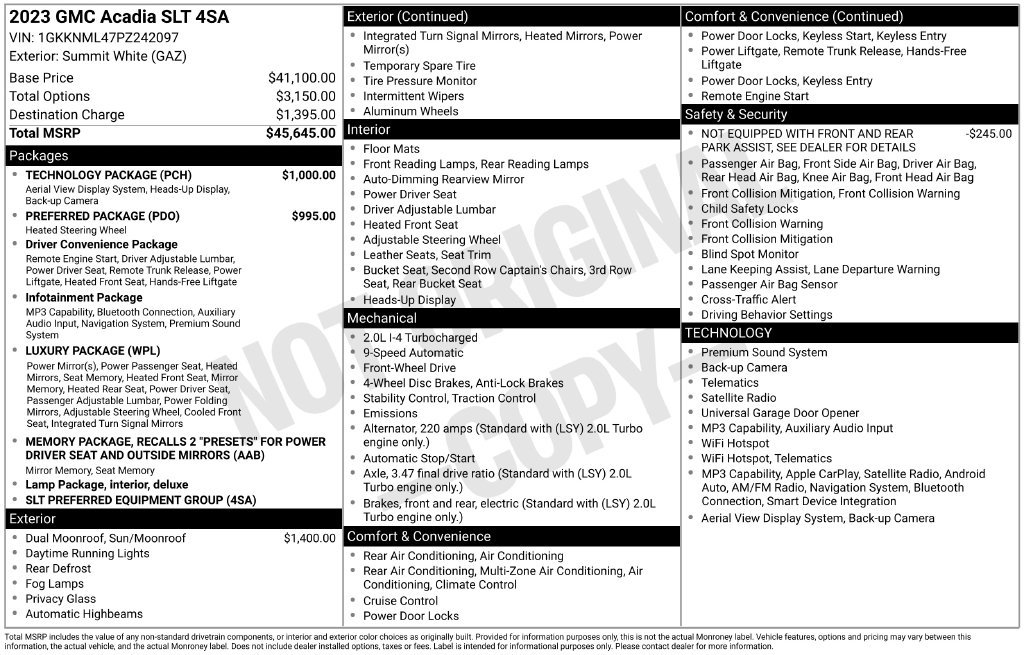Used 2023 GMC Acadia SLT w/ Technology Package FWD image 2