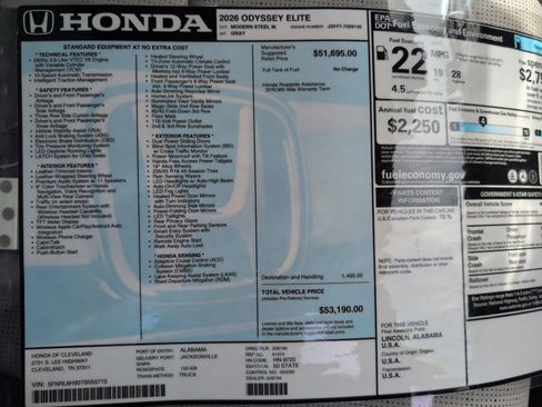 New 2026 Honda Odyssey Elite image 16