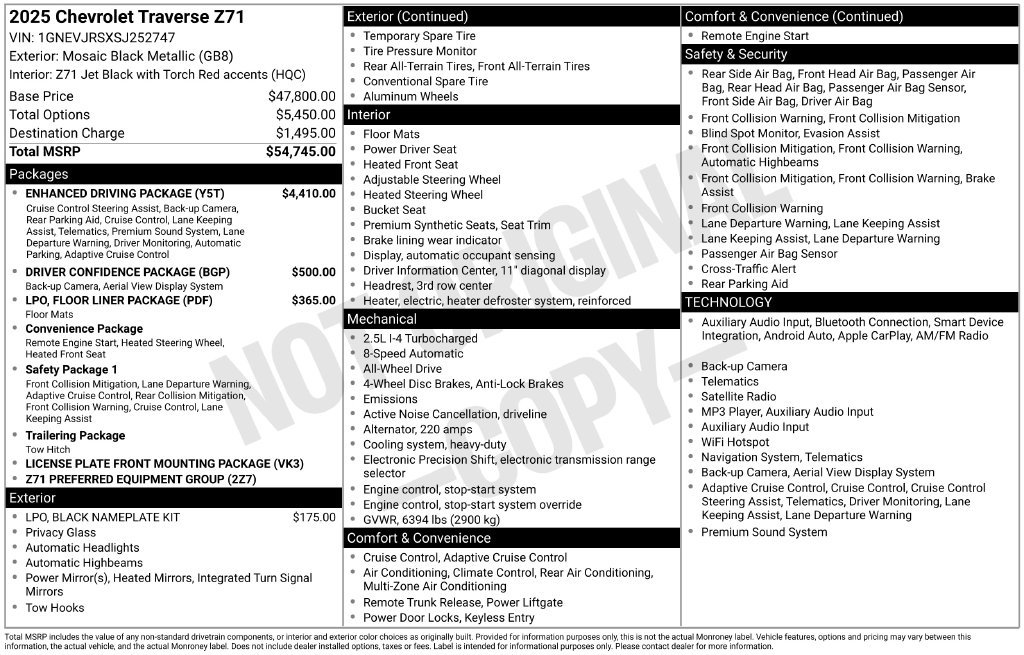 Certified 2025 Chevrolet Traverse Z71 AWD/4WD image 2