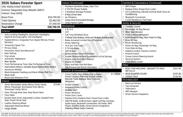 Certified 2026 Subaru Forester Sport AWD/4WD image 3