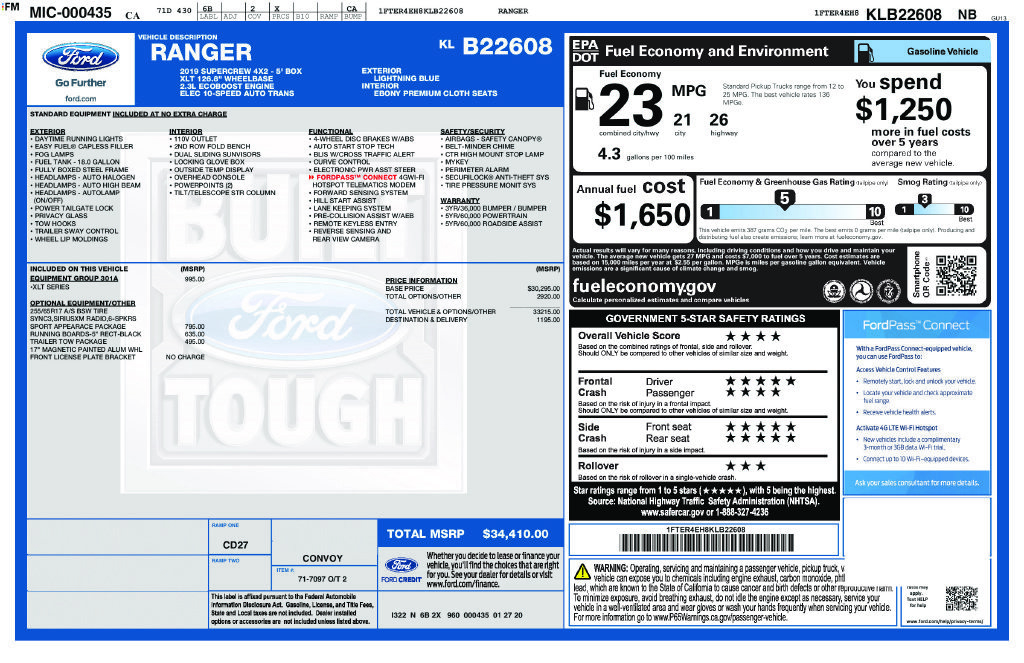 Used 2019 Ford Ranger XLT w/ Equipment Group 301A Mid RWD image 5