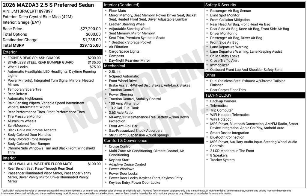 New 2026 MAZDA MAZDA3 2.5 S Sedan w/ Preferred Pkg FWD image 34