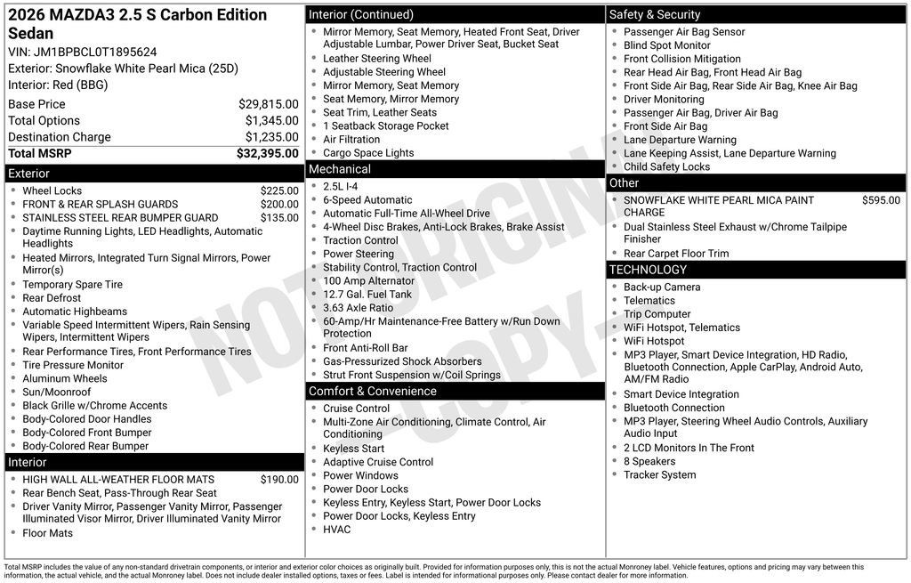 New 2026 MAZDA MAZDA3 Carbon AWD/4WD image 34