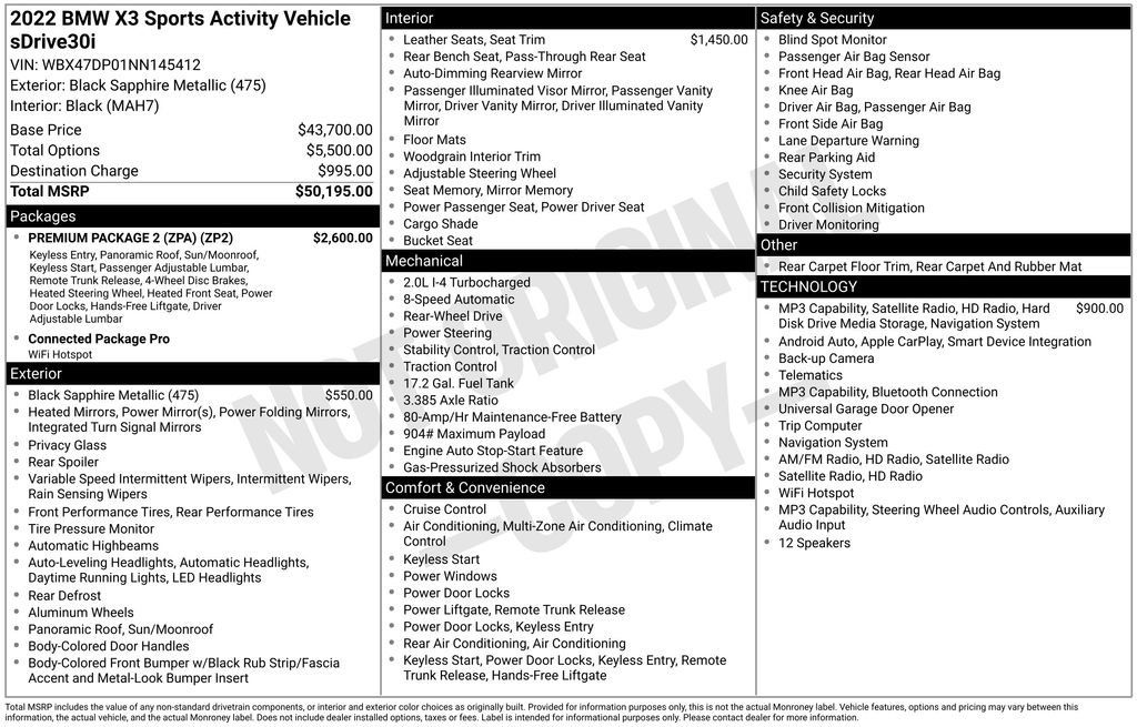 Used 2022 BMW X3 sDrive30i w/ Premium Package 2 (ZPA) RWD image 30