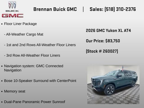 New 2026 GMC Yukon XL AT4 w/ LPO, Floor Liner Package AWD/4WD image 6