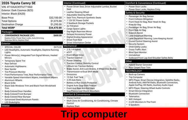 Used 2026 Toyota Camry SE w/ Convenience Package FWD image 69