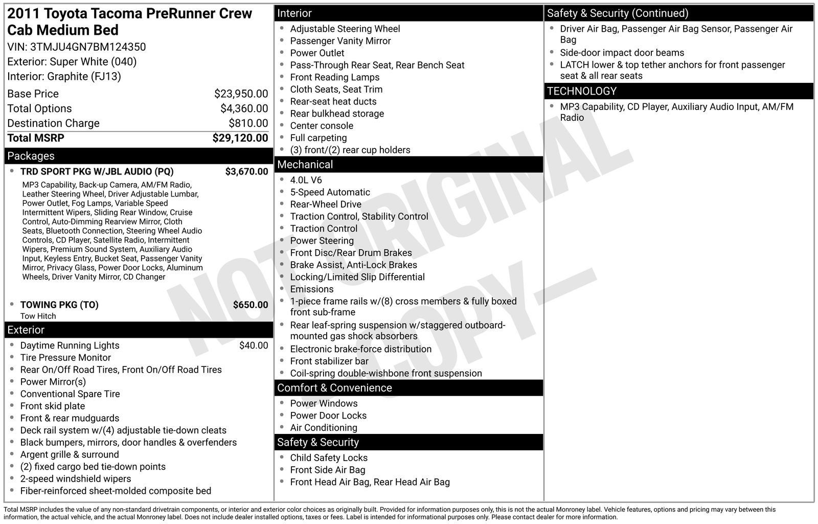 Used 2011 Toyota Tacoma PreRunner w/ TRD Sport Pkg w/JBL Audio RWD image 30