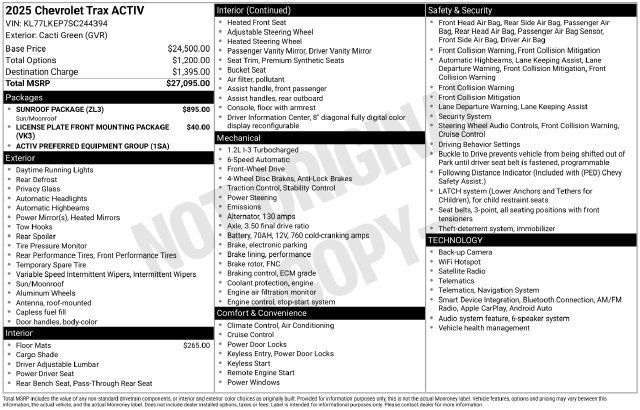 Used 2025 Chevrolet Trax ACTIV w/ Sunroof Package FWD image 33