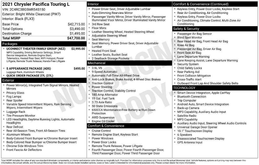 Used 2021 Chrysler Pacifica Touring-L w/ Uconnect Theater Family Group AWD/4WD image 2