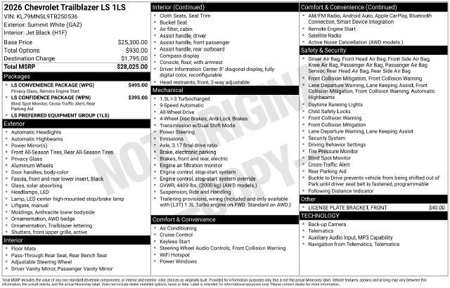 New 2026 Chevrolet TrailBlazer LS w/ LS Convenience Package AWD/4WD image 24