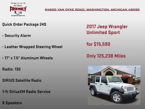 Used 2017 Jeep Wrangler Unlimited Sport w/ Quick Order Package 24S image 10