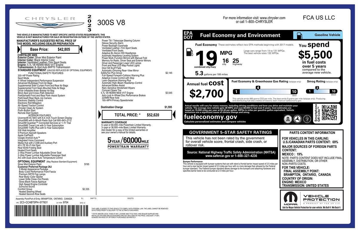 Used 2023 Chrysler 300 S w/ Comfort Group RWD image 2