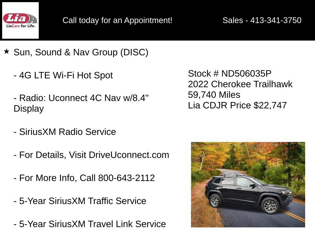 Used 2022 Jeep Cherokee Trailhawk w/ Sun, Sound & Nav Group AWD/4WD image 16
