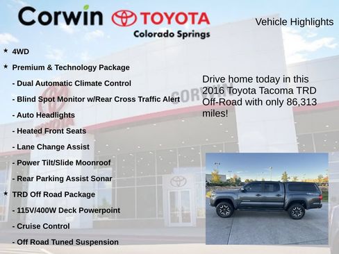 Used 2016 Toyota Tacoma TRD Off-Road w/ Premium & Technology Package AWD/4WD image 7