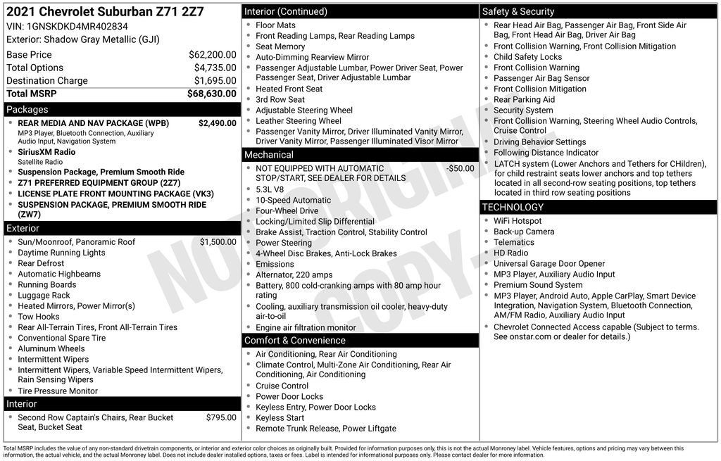 Certified 2021 Chevrolet Suburban Z71 w/ Rear Media and Nav Package AWD/4WD image 2