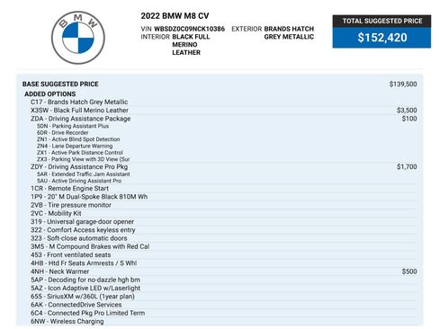 Used 2022 BMW M8 Competition w/ M Carbon Exterior Package AWD/4WD image 88