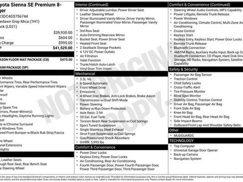Used 2016 Toyota Sienna SE Premium w/ Four Season Floor Mat Package FWD image 11