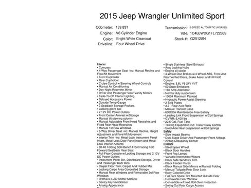Used 2015 Jeep Wrangler Unlimited Sport w/ Quick Order Package 24S image 4