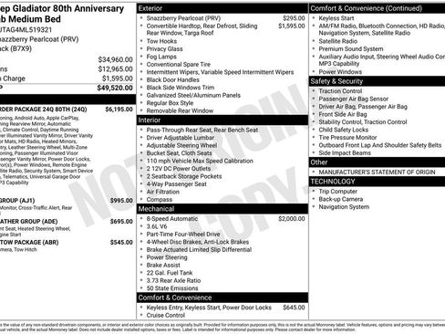 Certified 2021 Jeep Gladiator Sport w/ Quick Order Package 24Q 80Th image 44