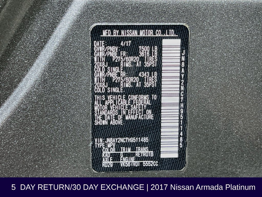 Used 2017 Nissan Armada Platinum w/ Interior Lighting Package AWD/4WD image 41