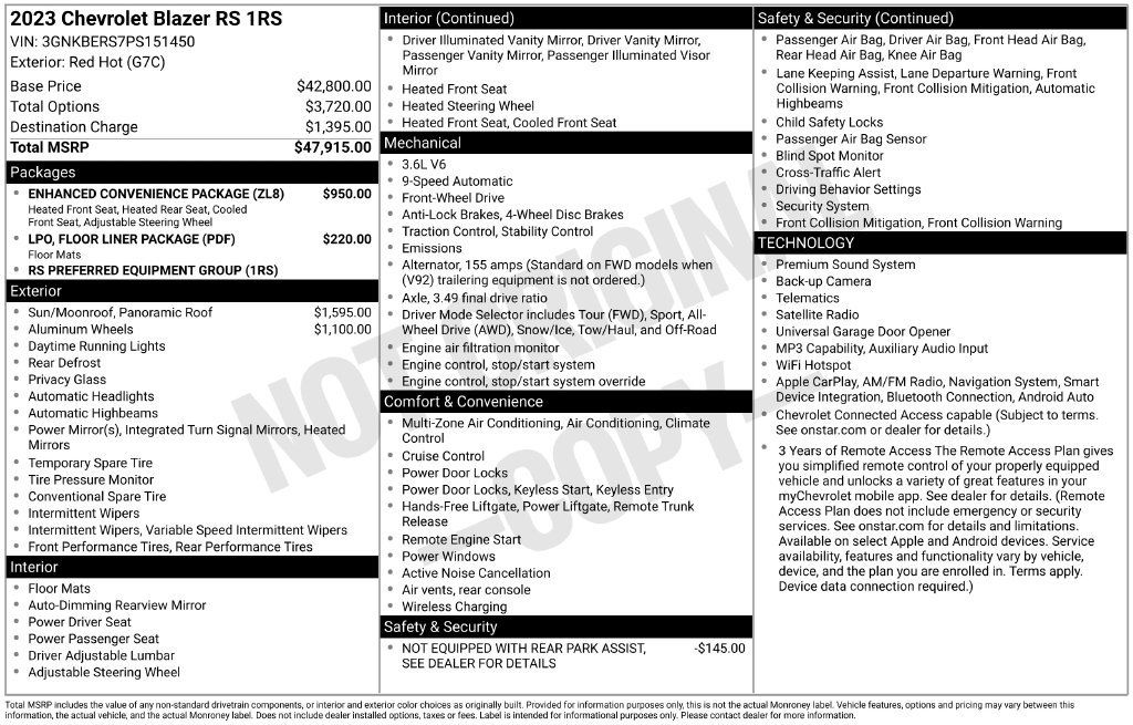 Used 2023 Chevrolet Blazer RS w/ Enhanced Convenience Package FWD image 4