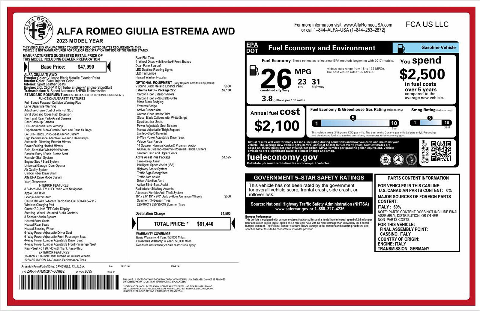 Used 2023 Alfa Romeo Giulia Estrema AWD/4WD image 2