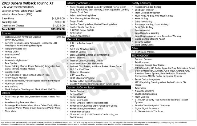 Used 2023 Subaru Outback Touring XT AWD/4WD image 2