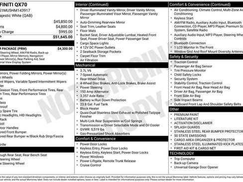 Used 2017 INFINITI QX70 2WD w/ Premium Package image 30