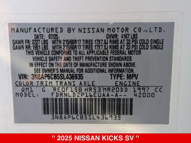 Certified 2025 Nissan Kicks SV w/ SV Premium Package AWD/4WD image 41