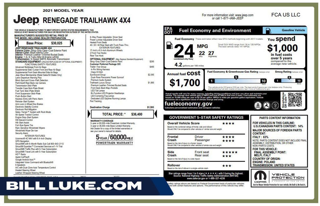 Certified 2021 Jeep Renegade Trailhawk w/ Sun & Sound Group AWD/4WD image 1