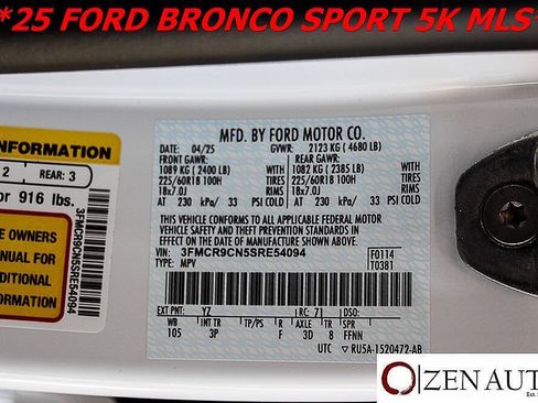 Used 2025 Ford Bronco Sport Outer Banks w/ Outer Banks Tech Package+ AWD/4WD image 60