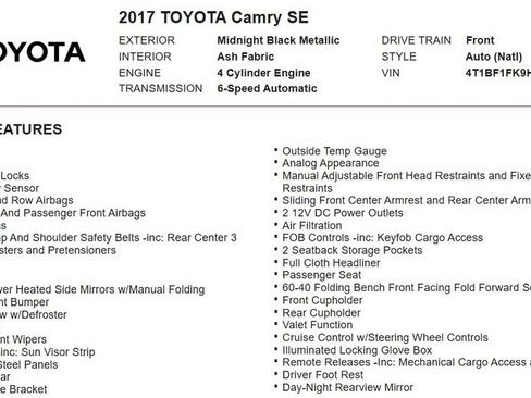 Used 2017 Toyota Camry SE FWD image 16