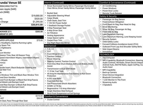 Certified 2022 Hyundai Venue SE w/ Cargo Package FWD image 3