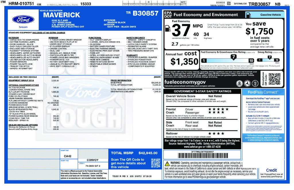 New 2026 Ford Maverick XLT w/ Equipment Group 301A AWD/4WD image 8
