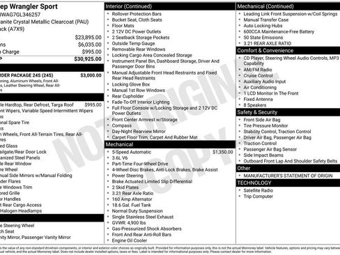 Used 2016 Jeep Wrangler Sport w/ Quick Order Package 24S AWD/4WD image 27