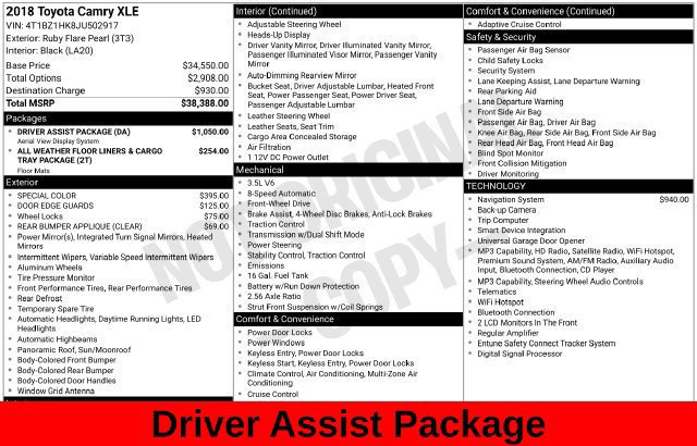 Used 2018 Toyota Camry XLE w/ Driver Assist Package FWD image 14