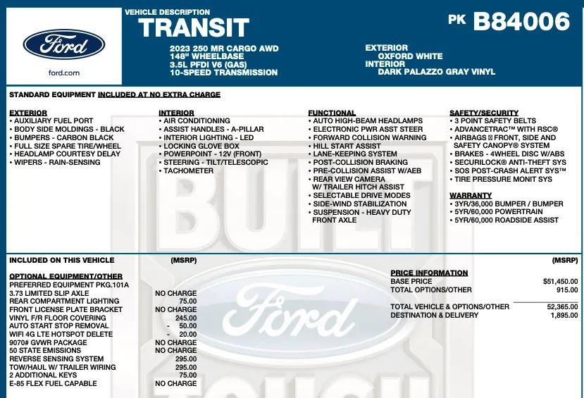 Used 2023 Ford Transit 250 Medium Roof AWD image 2