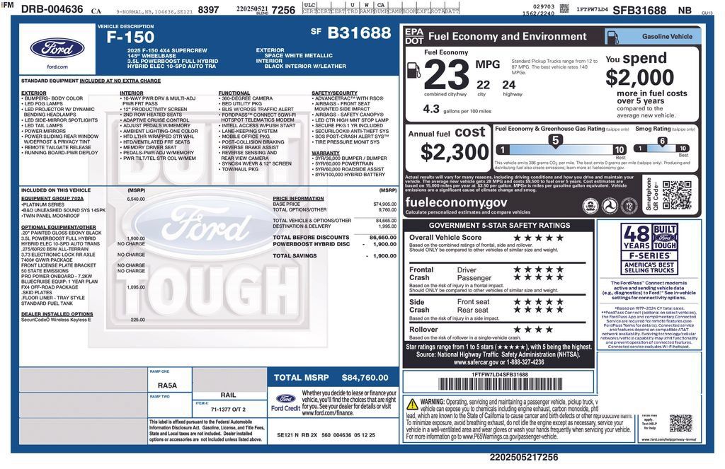 Used 2025 Ford F150 Platinum w/ Equipment Group 702A High AWD/4WD image 2