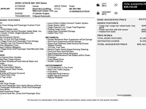 Used 2020 Lexus NX 300 FWD w/ Accessory Package image 3
