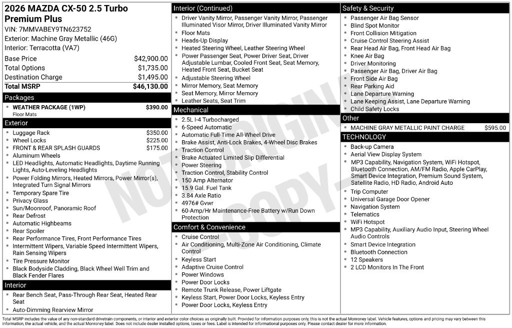 New 2026 MAZDA CX-50 2.5 Turbo w/ Weather Package AWD/4WD image 6